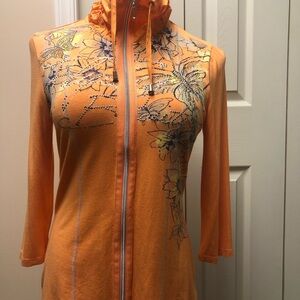 Crisca size medium tangerine floral zip up jacket